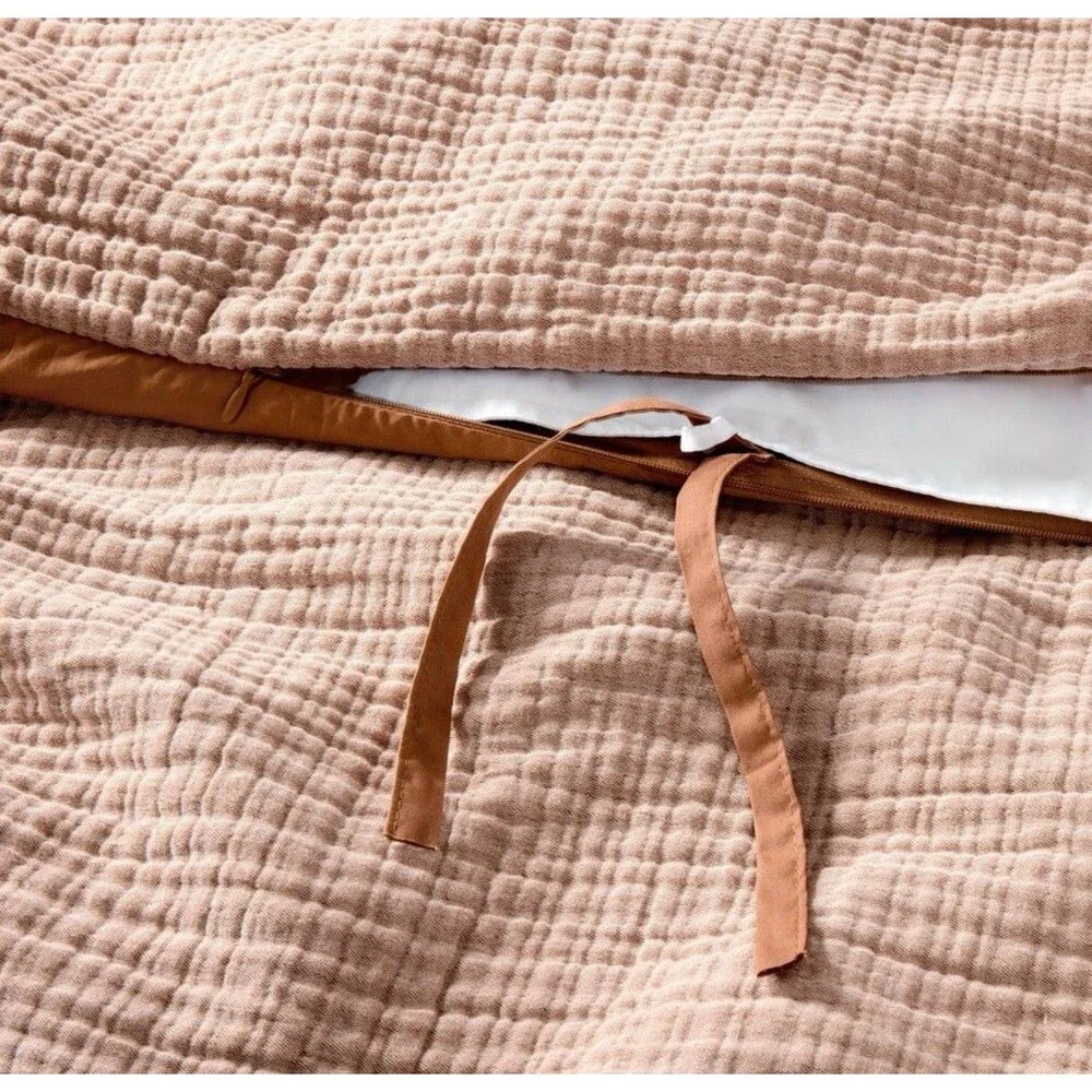 Full/Queen Textured Chambray Cotton Duvet Cover & Sham Set Warm Brown - Casaluna